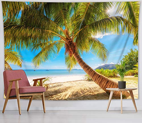 LB 150x130cm Wandteppich Tropische Insel Wandtuch Palme Strand Ozean Wandbehang Sommerlandschaft Tapisserie für Wohnzimmer Schlafzimmer Wohnheim Wanddeko