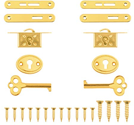 INCREWAY Antique Cabinet Locks, 2 Sets Exquisite Decorative Jewelry Box Lock with Keys Zinc Alloy Durable Small Locks for Furniture Cupboard(Gold)
