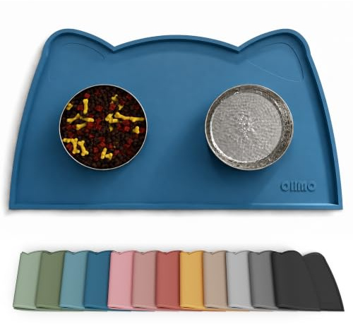 OHMO Napfunterlage Katzen Hund Futtermatte Katzen Zubehör 46x25cm Blaugrün | Silikon Unterlage, Wasserdicht, Katzenzubehö, Hundenapf Unterlager, Rutschfest Futterunterlage, Leicht zu Reinigen