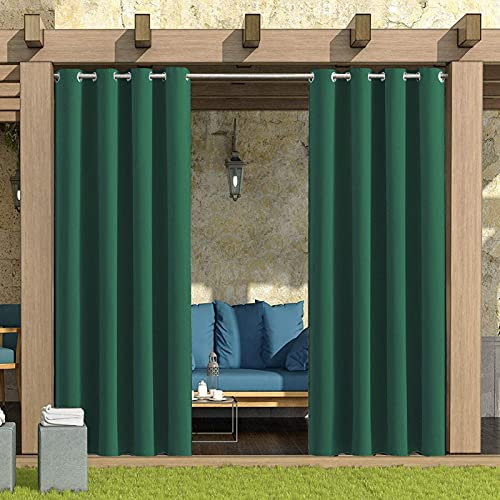 GEBIN 2 Stück Outdoor Vorhang, Blickdicht Ösenschal (B X H cm) Gardinen Balkon & Terrasse Licht Blockieren Vorhang Wärmeisolierend Vorhänge Wasserabweisend (Dunkelgrün,254 x 305cm)
