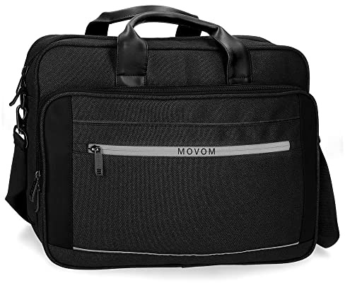 Movom Trimmed Laptoptasche, doppelt, anpassbar, 15,6 Zoll, Schwarz, 40 x 30 x 11 cm, Polyester, Schwarz, Laptoptasche mit Zwei anpassbaren Fächern