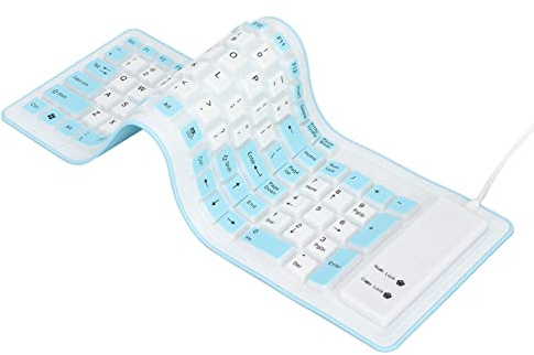 Faltbare Silikon-Tastatur, 103 Tasten, Kabelgebundene, wasserdichte Bluetooth-Rollup-Tastatur, Stummschaltung, Flexible, Weiche Gummitastatur, Platzsparend, für PC, Notebook, Laptop(Blau)