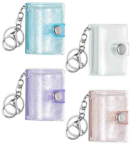 Pack of 4 Mini Photo Album, Portable Mini Album Keyring for Family DIY Photo Album Gift Idea for Friends, Families, Couple (5.4 cm x 6.5 cm)