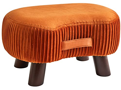 YMYNY Fußhocker, Sitzbank mit Griff, Gebogener Tritthocker mit weichem Sitzkissen, Gepolsterter Hocker aus Samt, Massivholz, für Wohnzimmer, Schlafzimmer 40 x 28 x 23 cm, Orange HBD021Y