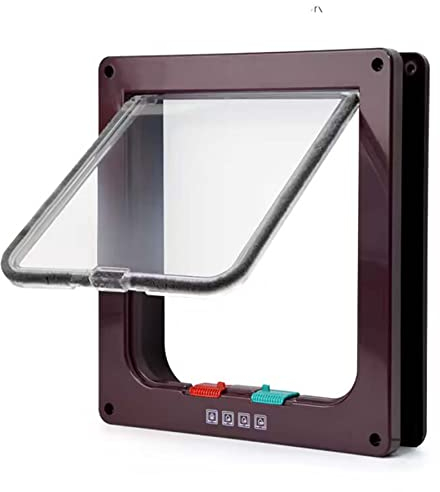 Moaobooh Sportello per gatti, chiusura a 4 vie porta per gatti sportello per animali domestici porta per animali domestici (M, Marrone)