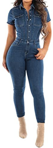 Onsoyours Salopette Jeans Donna Senza Maniche Tuta in Denim Jumpsuit Pantaloni Casual Vintage Boyfriend Jeans Lunga Salopette Estivi Moda Overall Playsuit Romper con Tasche A BluScuro S