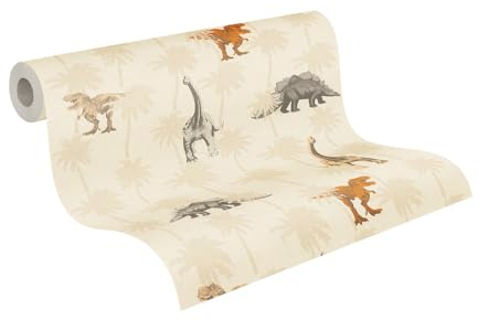 A.S. Création Carta da parati a forma di dinosauro beige – Carta da parati con animali – Carta da parati per bambini – 10,05 m x 0,53 m – Carta da parati per bambini – Made in Germany