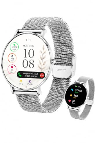 XCOAST SIONA 2 Damen Smartwatch Silber – Feines Mesharmband, AMOLED Display, Fitnessuhr mit Herzfrequenz, Blutdruck & SPO₂, 21+ Sportmodi, IP68 wasserdicht, 7 Tage Akku, Android & iOS