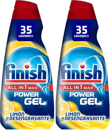 Finish All in 1 Max Power Gel Limón Desengrasante Detergente Gel para el Lavavajilla - 35 lavados (Paquete de 2)