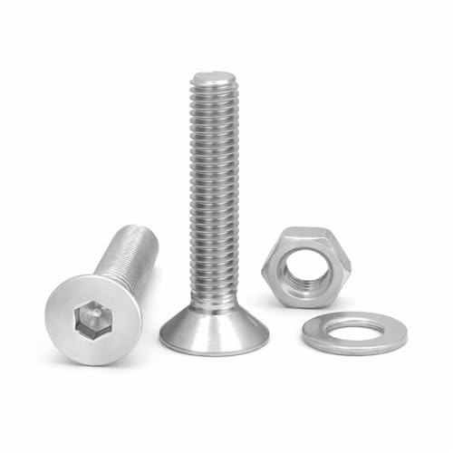 NOLDAR | Tornillos allen con cabeza plana avellanada. Acero inoxidable (AISI 304). Incluye 20 tornillos con 20 tuercas y 20 arandelas (60 piezas). Tornillos con rosca completa. (Medida M4 x 25 mm)