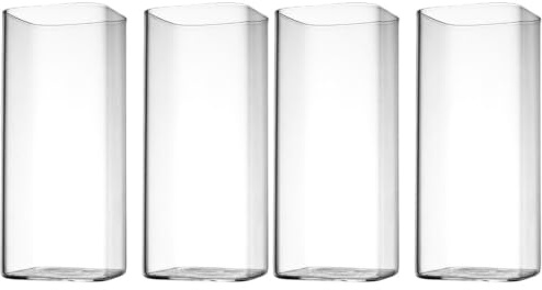 Angoily Glasbecher 4Er Set Quadratische Trinkgläser Für Kaffee Milch Cocktail Wein Und Wasser Eckige Wassergläser Für Küche Haushalt Hotel Restaurant Büro Und Party