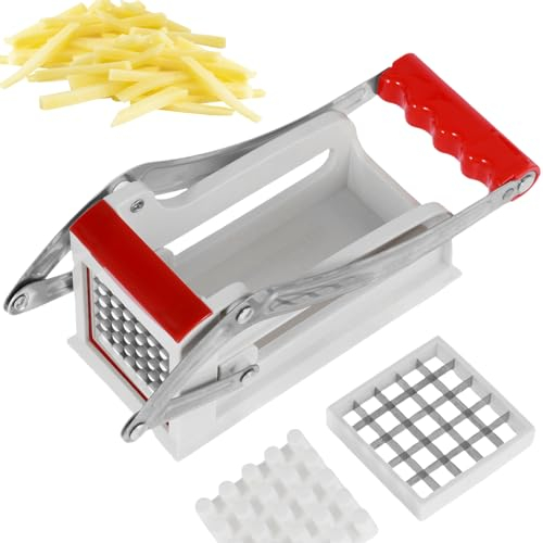 Potato Chipper Chip Cutter,Stainless Steel French Fries Cutter with 25/49 Holes Spare Blades Non-Slip Chip Maker Cutter Potato Chipper Chip Cutter Vegetable Cutter for Potatos, Carrots, Cucumbers