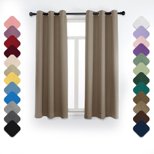 Rideau Occultant à Œillets - Thermique, Opaque, Isolant Phonique - 200x200cm (LxH) - Pour Porte, Cuisine, Chambre, Salon, Balcon - Curry Clair-2