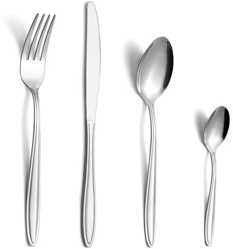 Gifcomda bestick-set, 24 delar rostfritt stål bestickset för 6 personer, högglanspolerat bestickset med kniv, gaffel, sked, diskmaskinssäker