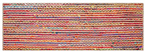 Hausattire Bohemian Braided Runner Rug 2'x6' - Multi Color, Long Farmhouse Jute Cotton Area Rag Rugs for Hallway, Kids Bedroom, Kitchen | Colorful Hand Woven Reversible Floor Carpet - 24x72 Inch