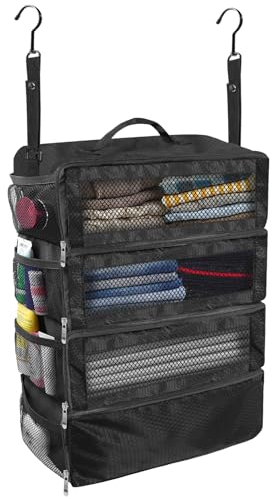 Olosar Koffer-Organizer, Reisegepäck-Organizer, tragbar, hängende Reiseregale, zusammenklappbar, zum Aufhängen, Packwürfel für Handgepäck, Schwarz, M, M