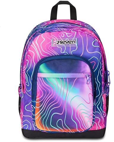 Seven Zaino Scuola Freethink, Rosa, Mapset Girl, Zaino Doppio Scomparto, Tasca Porta PC o Tablet e Tasca Porta Borraccia, Zaino Medie e Superiori, Bambina Ragazza