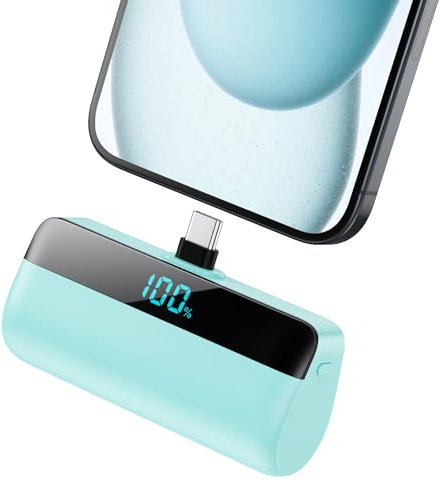 Feob Mini Power Bank 5200mAh für iPhone 16/15 Serie, PD Schnellladung Powerbank USB C Externer Akku mit LCD-Display, Kompatibel mit iPhone 16/15 Plus Pro Max,Samsung S24,USB C Android Telefone - Grün