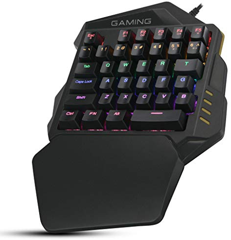 One-Handed Keyboard Single Handed Gaming Keypad with Ergonomic Wrist Rest Support RGB LED Backlit USB Wired Mechanical Feeling Mini Keypad for Game