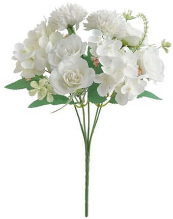 Künstlicher Rosenstrauß, künstliche Blume, Heimdekoration, Hochzeitsdekoration, kleiner Blumenstrauß, Chrysanthemen, Hortensien (Farbe: Weiß)