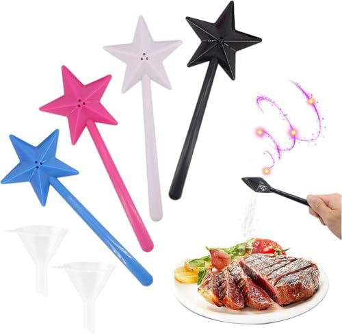 4 Pezzi Sale e Pepe Shaker Bacchetta Fata Saliera e 2 Piccoli Imbuti,Stelle Bastone Spezie Dispenser,Bastoncini Magici Di Sale e Pepe,Bacchetta A Forma Di Stella Forniture,Per La Cucina