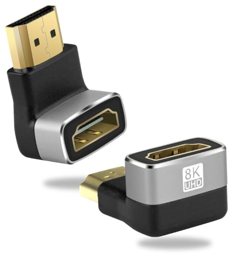 AXFEE 2 Piezas Adaptador HDMI Macho a HDMI Hembra, HDMI Adaptador en Soporte 8K/4K UHD, Macho a Hembra 90 Grados, Alargador hdmi para Laptops, Tablets, Camcorders, Monitors and TV