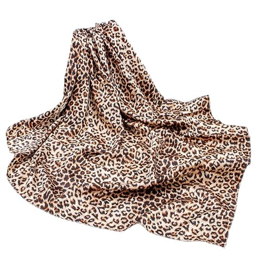 PHDuLac Seidenschal, quadratisch, 88,9 cm, Satin-Schals für Haare, Kopfwickeln, Schlafen in der Nacht, große Halstücher für Damen, Helles Kaffee-Leopardenmuster, 35x35