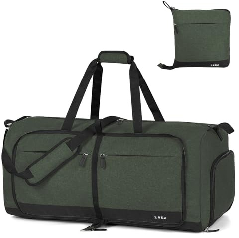 Lekesky Reisetasche Damen 80L Faltbare Reisetasche Weekender Sporttasche mit Schuhfach, wasserdichte Handgepäck Tasche/Sporttasche/Krankenhaustasche (Grün)