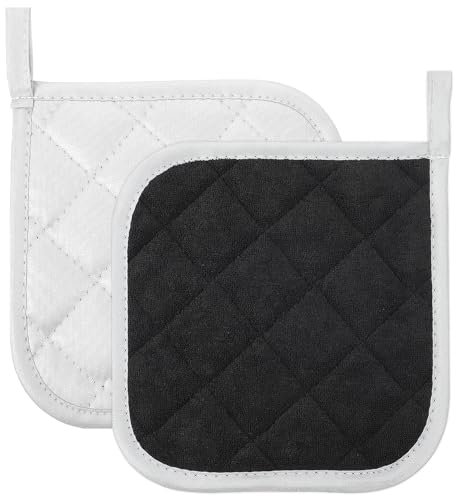 JUNW - 2 presine da cucina resistenti al calore, quadrati, colore: bianco e nero, presine a doppio lato e guanti da forno, presine da forno per presine in tessuto, cottura (2 pezzi)