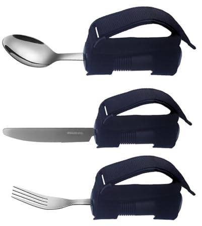 Besreey Vajilla para personas con discapacidad, cubiertos adaptativos, 3 utensilios adaptativos para la nutrición de las personas mayores, juego de tenedores de cuchara de acero inoxidable, cubiertos