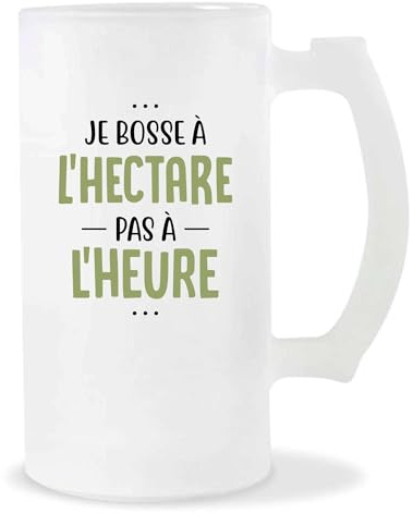 Otshirt Verre à Bière Je Bosse à l'hectare | Chope de Bière Pinte | Idée Cadeau Agriculteur Humour Ferme Champ Drôle Original Tracteur