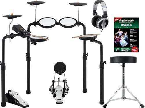 XDrum DD-250P E-Drum Kit Live Set- Elektronisches Schlagzeug mit Mesh Head- und Becken Pads, Kick-Pedal mit Pad, HiHat-Controller - Bluetooth-Empfänger - Inkl. Kopfhörer, Hocker, Sticks und Schule