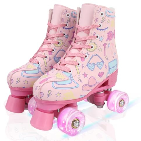 Shilanmei Roller Skates for Women High-Top PU Leather Double-Row Rollerskates Roller Skates Girls Indoor Outdoor Skates for Beginners (Pink,EUR40-10.23in-UK9)