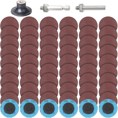 PMIQSA 63 Stück Schleifscheiben 50mm Körnung 120 Scheiben Schnellwechsel | für Winkelschleifer Metall Holz Stahl Entroster Schleifen Polieren