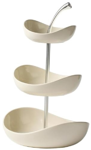 JUNYFFF Obst Etagere Mit 3 Etagen Obstschalen Aus Keramik, Platzsparendes Obstkorb Etagere Für Die Familie - Moderne Obstschale, Geeignet Für Gemüse, Obst, Snacks, Süßigkeiten,Weiß