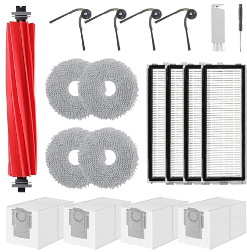 VIEWALL QV 35A Zubehör für Roborock Qrevo S Pro/QV 35A/QV 35S/QR 598/QR 798 | 1 Hauptbürsten,4 HEPA-Filter,4 Staubbeutel,4 Wischtücher,4 Seitenbürsten,1 Bürste,1 Schraubendreher,19 pcs Ersatzteilset