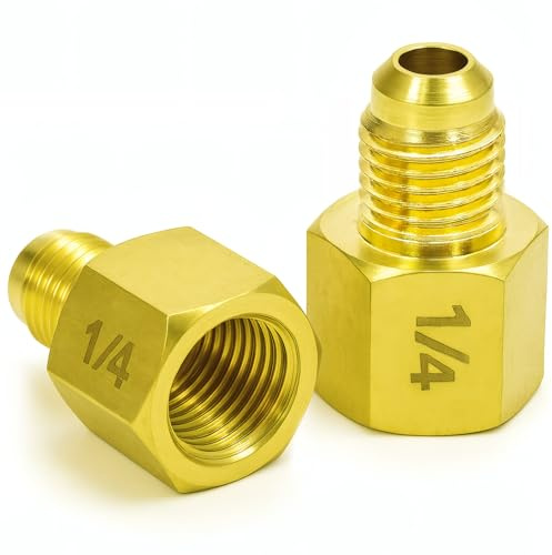 2 adaptadores SAE 1/4 pulgadas R134a 7/16 de gas – Tubo de latón adaptador de aire acondicionado