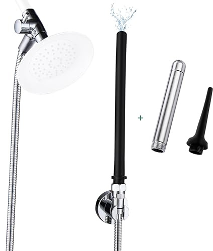 Shower Enema System with Water Control Valve, 100 Inches Hose, Silicone Nozzles Enema Attachment for Men and Women Portable Cleaning, Enema Nozzle Kit Cleaner