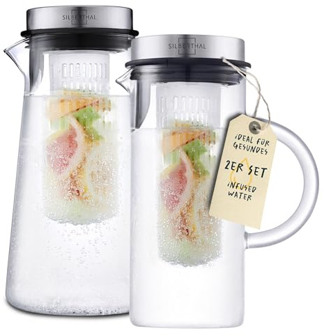SILBERTHAL Glaskaraffen mit Deckel Set 1L & 2L