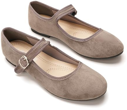 GLAMORA Merceditas Mujer Bailarinas Ante Hebilla Ajustable Zapatos Planos Cómodos Ligeros Suela Flexible Antideslizante Plantilla Blanda Punta Redondeada Calzado grey-39