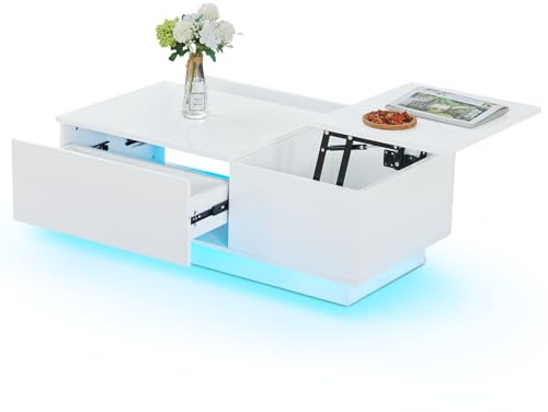 JYMTOM Couchtisch Kaffeetisch Wohnzimmertisch mit 2 Schuladen und klappbare Tischpaltte, moderner Sofatisch Beistelltisch Teetisch aus MDF L100cm*B50cm*H35cm (klappbar und Schubladen, weiß)