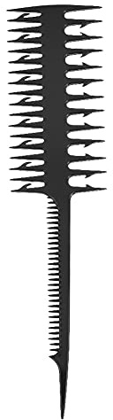 Pettine professionale per mèches a doppia faccia, a denti larghi e fini, antistatico, per uso domestico e in salone (Nero)