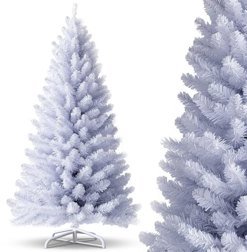 Weihnachtsbaum Künstlich PVC，Tannenbaum Künstlich mit Metallständer，Premium Nordmanntanne,Schwer Entflammbarer Christbaum für Weihnachten-Dekoration,Mehrweg,Weiß Tannenbaum Künstlich，210cm