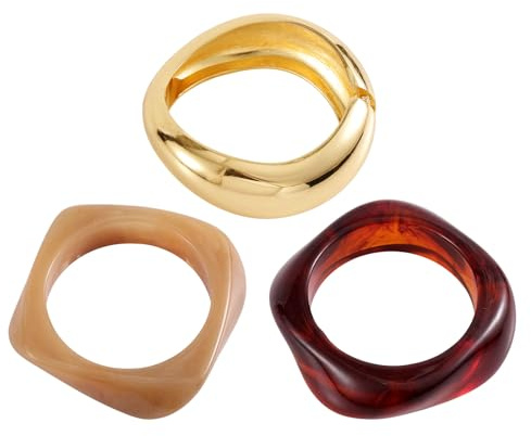 Mikovivi 3pcs Chunky Bangle Bracelets, Irregular Punk Resin & Alloy Bracelets Statement Jewelry Gold Chunky Wide Wristband for Women