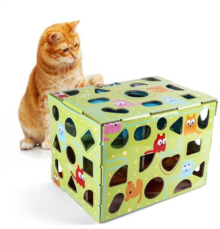 ALL FOR PAWS Interactive Cat Treat Puzzle Box & Puzzle Feeder – Treat Maze Box for Indoor Cats – Enrichment Food Dispenser Toy (Furry Pac Quest)