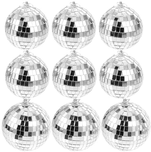 TOYANDONA 9 Pezzi Mini Sfere da Discoteca Argentate a Specchio da 7-8 CM Cordino per Decorazioni Sospese di Natale Feste e Matrimonio Decorazione Riflettente per Albero Casa e Spazi