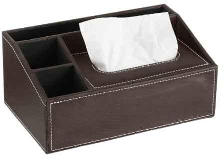 QUARKZMAN Boite A Mouchoirs en Cuir PU Cafe 26.5x16.5x12cm/10.4x6.5x4.7 | Avec Fond Magnetique, Porte-Mouchoirs Rectangulaire, Distributeur De Papier Mouchoirs Pour Table Salle Cuisine