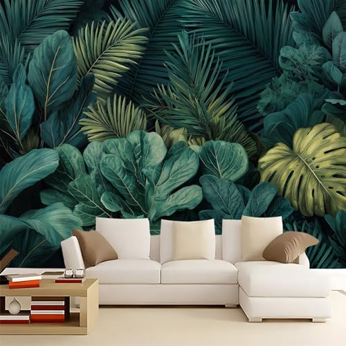 Verde Oliva Papel pintado mural, Naturaleza Hojas Verdes Hojas De Palma Mural para salón y dormitorio, Papel pintado decorativo no tejido, Fotomural para comedor pasillo y salón 200 x 140 cm