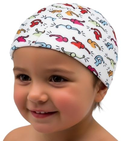 IMSPIRA Cuffia da nuoto bebè/neonato 0–18 mesi in tessuto PBT Revolutional Shiro, stampa artistica originale, piscina interna/esterna. Cuffia tessuto piscina per bambini di 1 anno e 1 anno e 6 mesi.