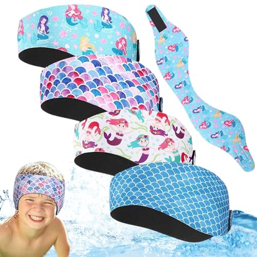 Diadema para natación, 4 tapones para los oídos impermeables para niños de 20, 5 pulgadas, cubiertas para los oídos ajustables con forro antideslizante para niños, adultos, surf, baño, kayak, SPOR.